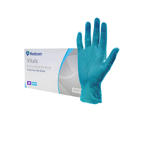 MEDIUM Vinyl Gloves *Powder Free* BLUE – Vitals | Packaging, Cups ...